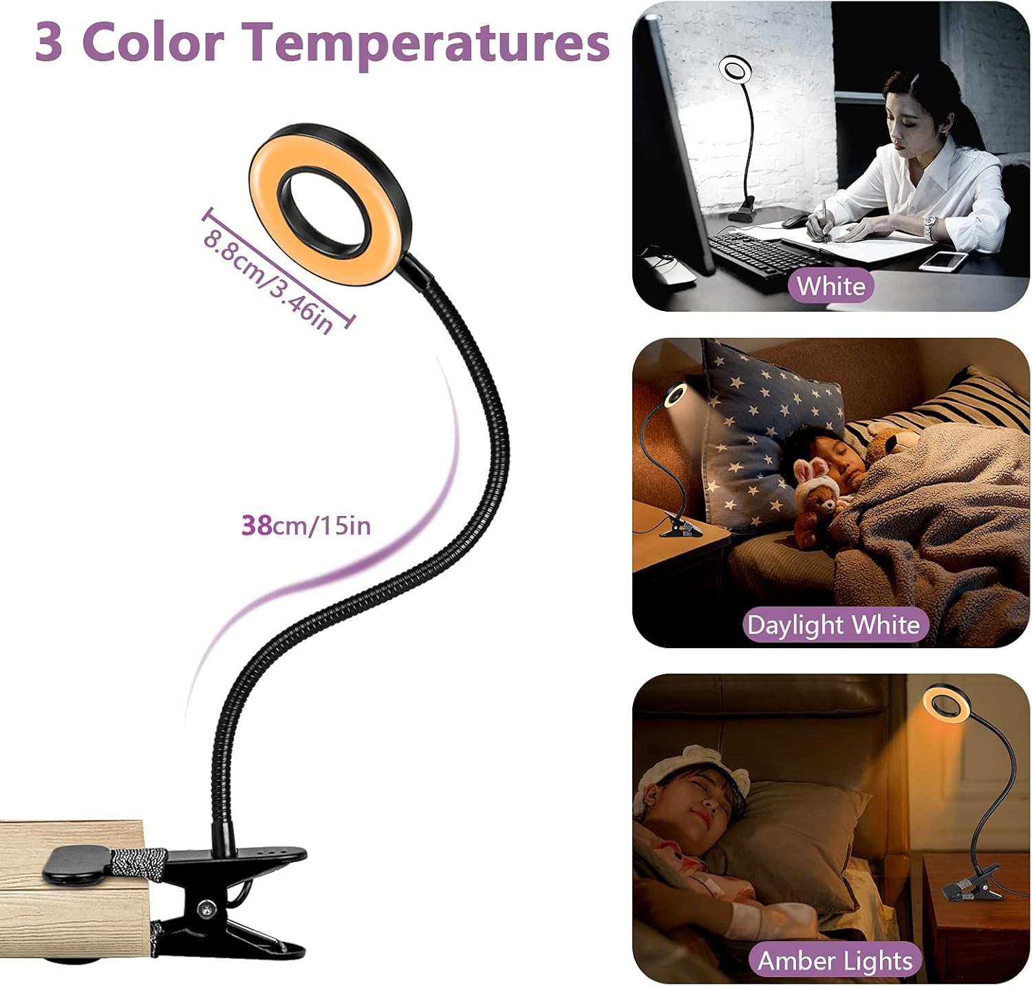 Desk Lamp with Clamp, Clip Lamp for Video Conference Lighting, Desk
