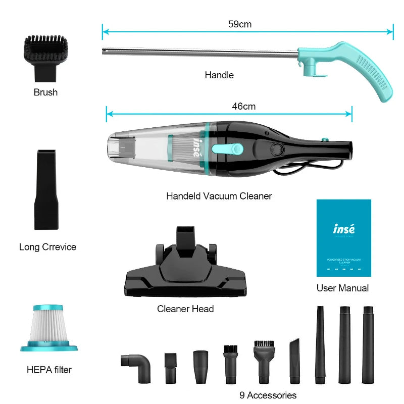 INSE R3S Corded Vacuum Cleaner 16Kpa 6M Extra Long Cord Handheld Vac
