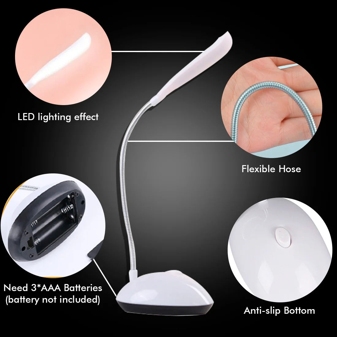 Battery Operated Reading Night Lamp Flexible Table Light Foldable De