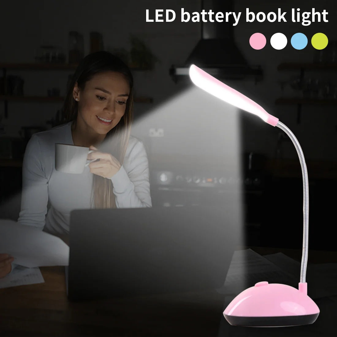 Battery Operated Reading Night Lamp Flexible Table Light Foldable De