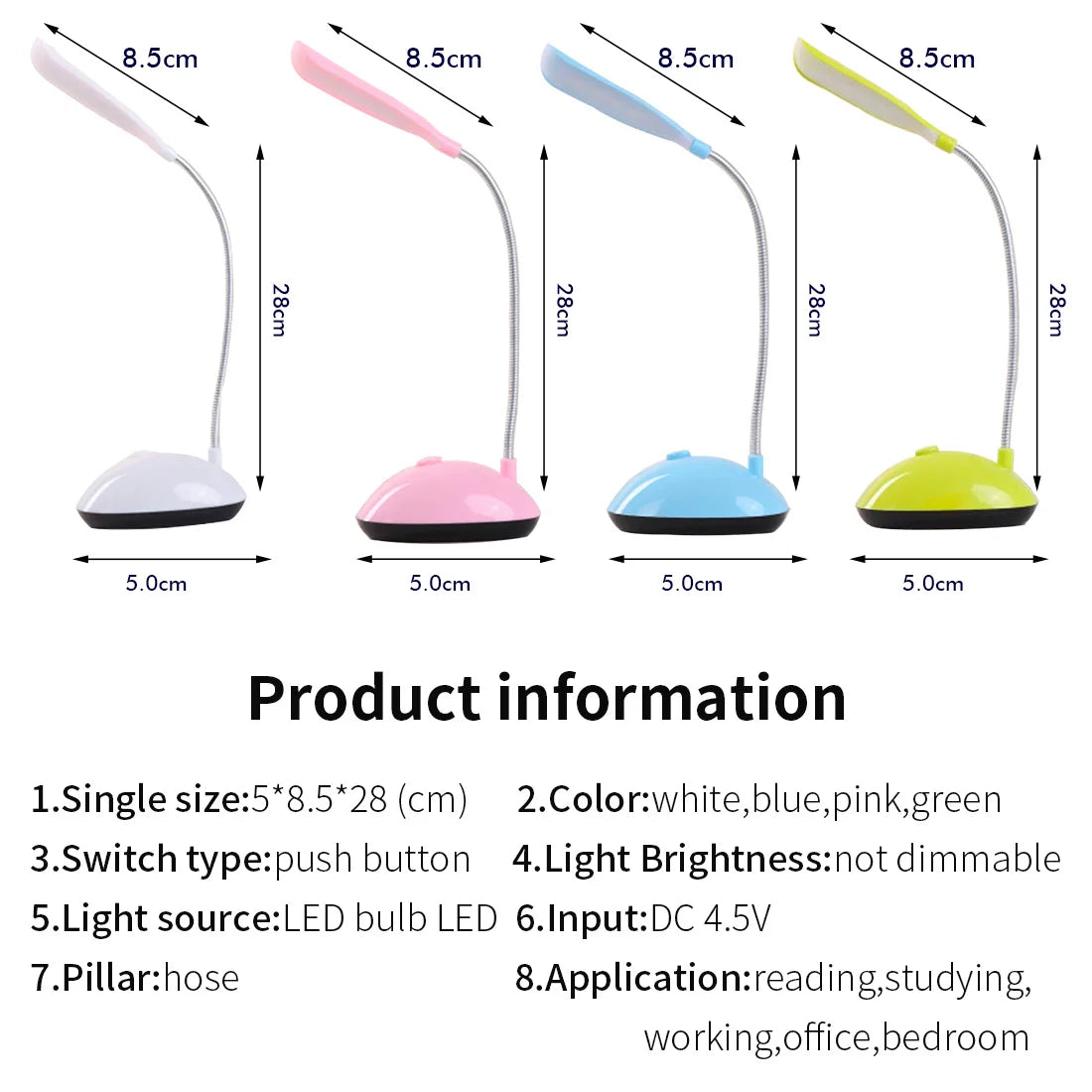 Battery Operated Reading Night Lamp Flexible Table Light Foldable De