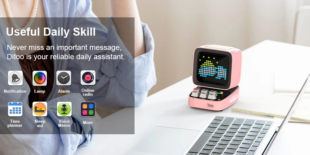 Divoom Ditoo – Pro Retro Pixel Art Bluetooth Portable Speaker Alarm