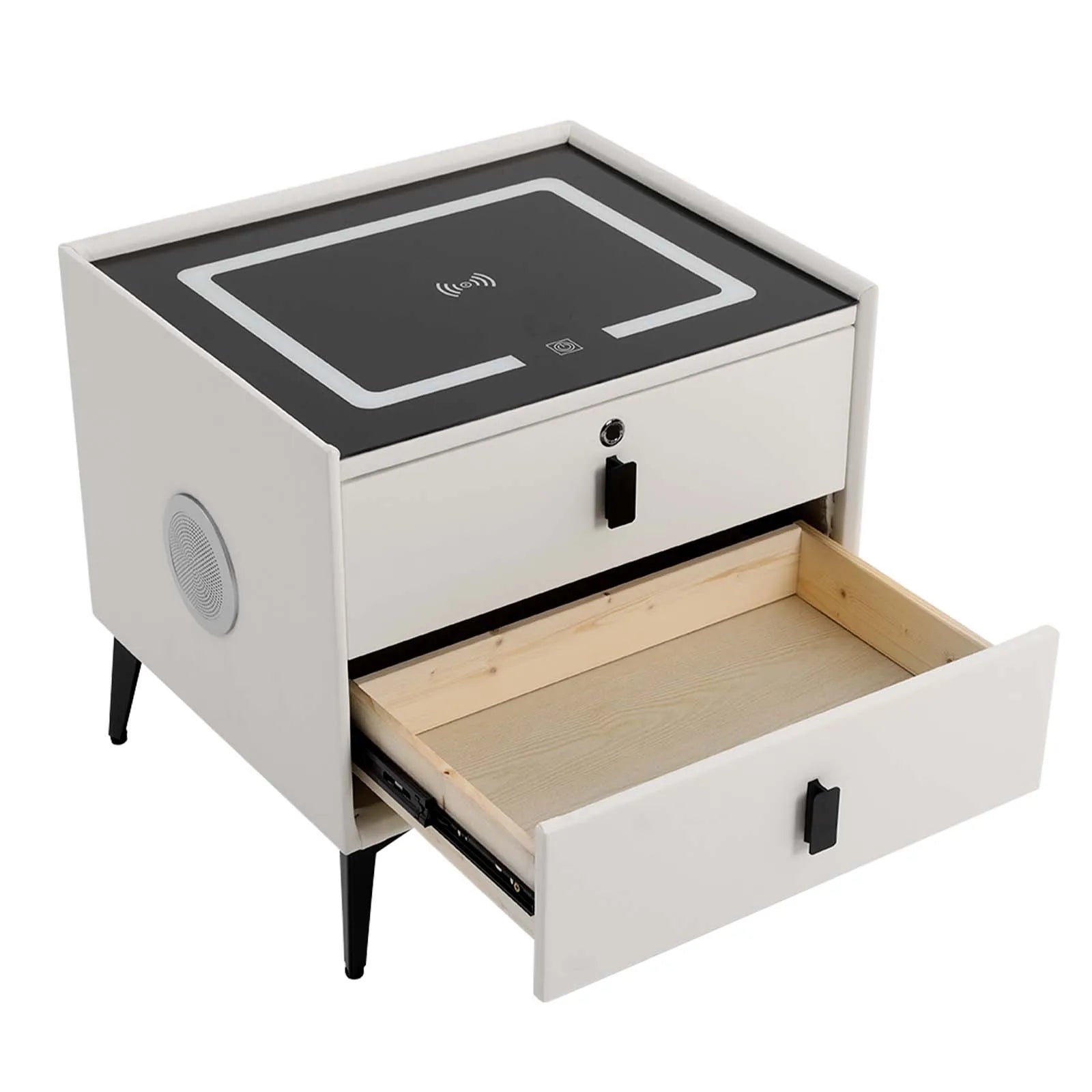 Modern Rectangular Bedside Table with Drawers Bluetooth Speaker Smar