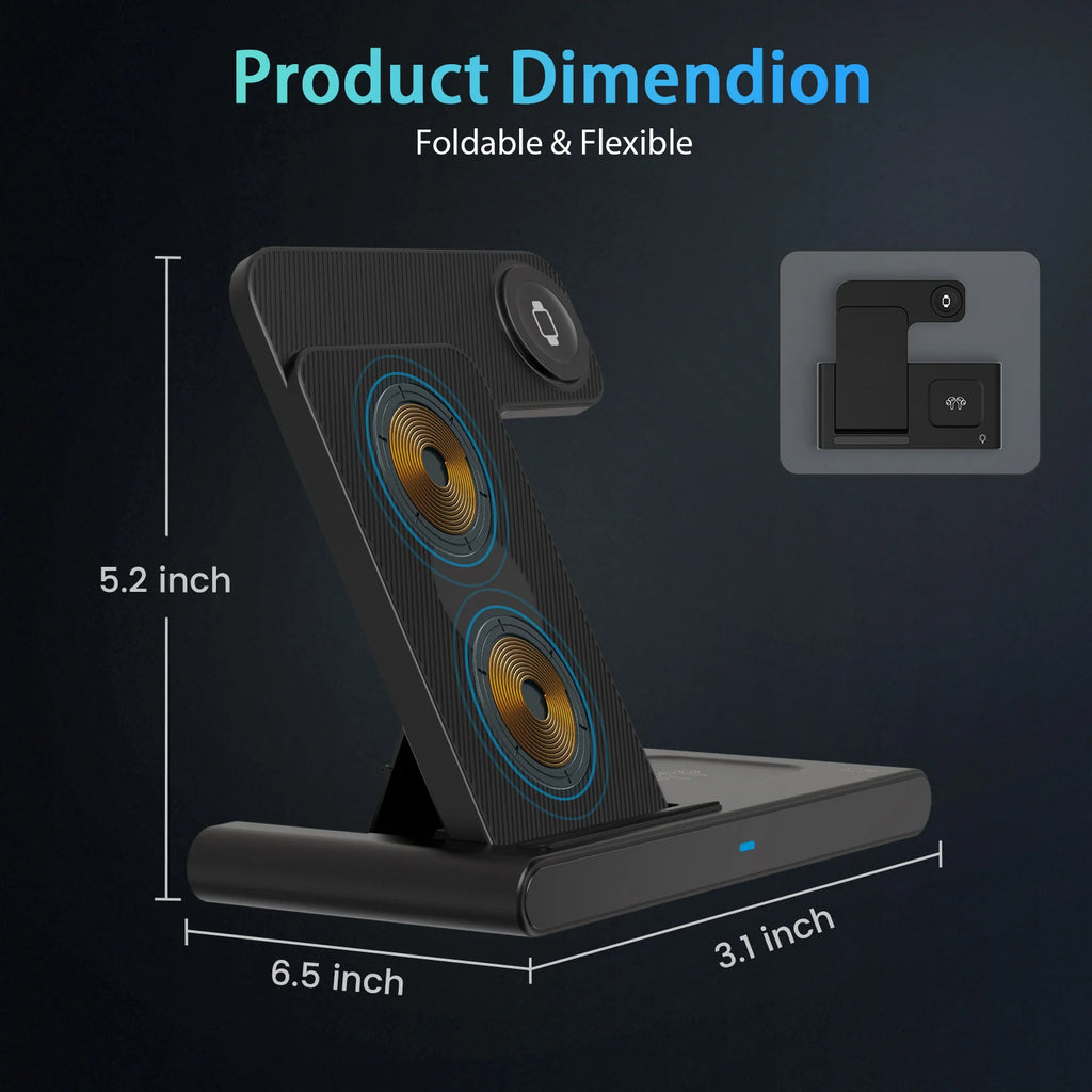 Magnetic Wireless Charging Station 3 – in – 1 Foldable 18W Fast Char
