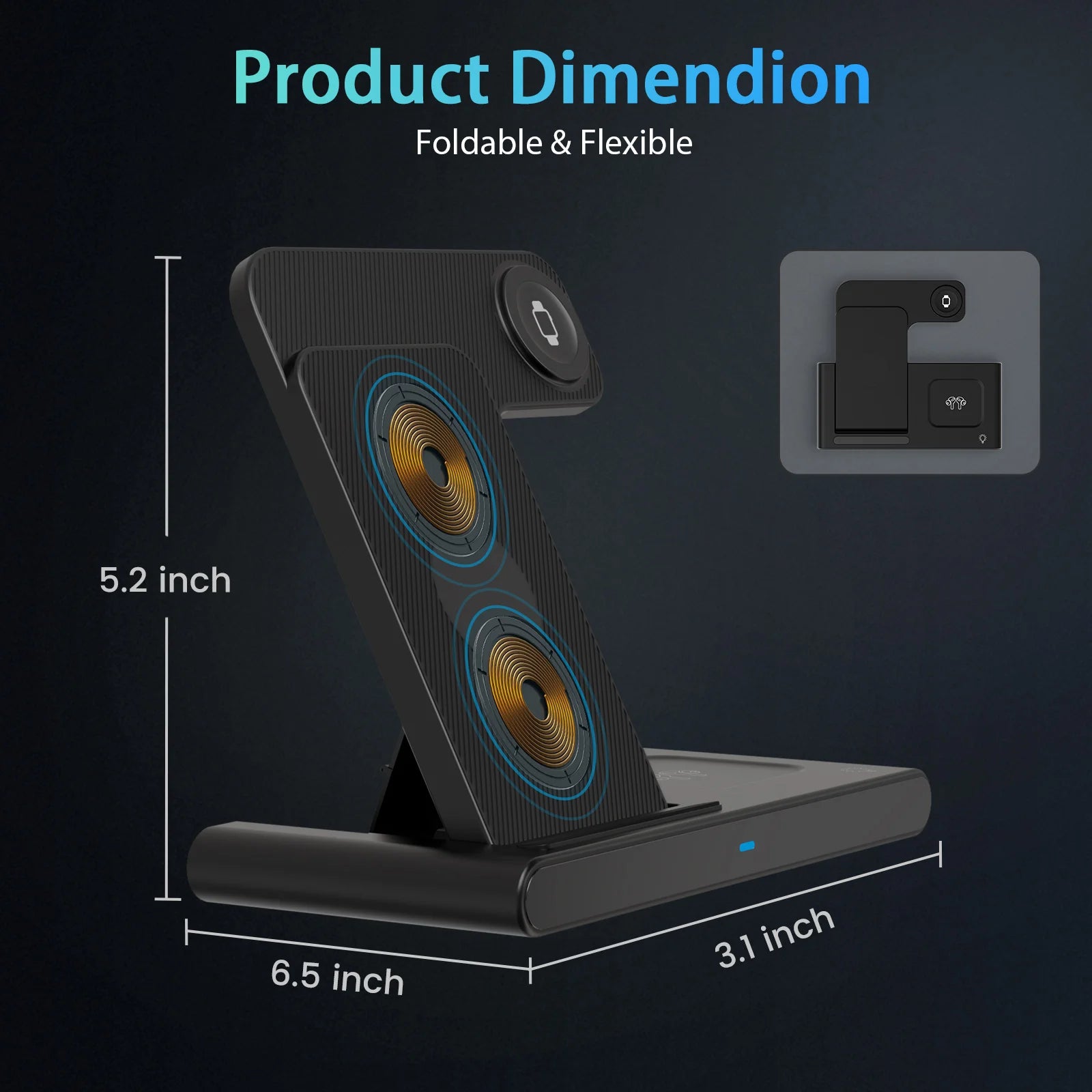 Magnetic Wireless Charging Station 3 – in – 1 Foldable 18W Fast Char