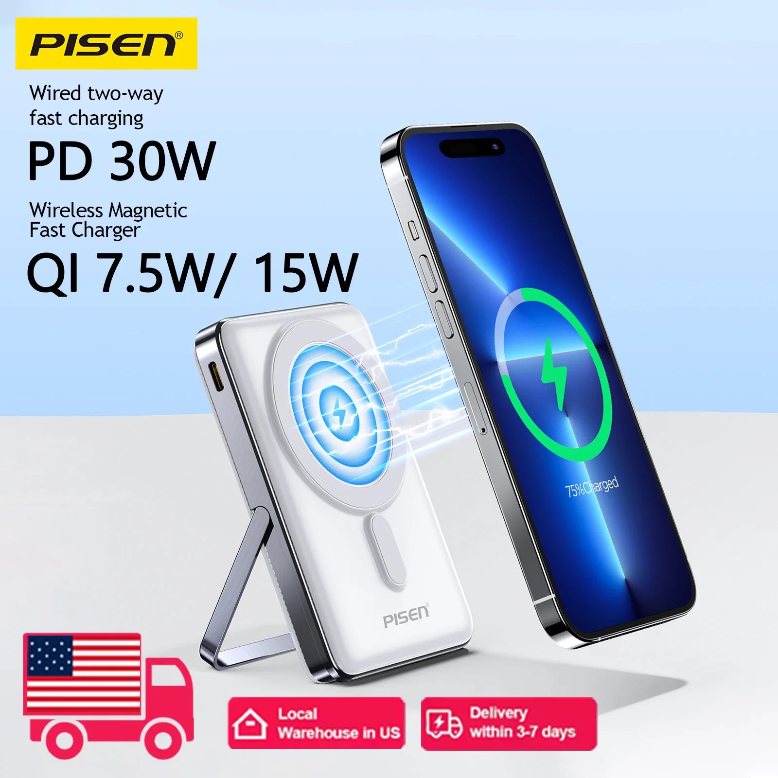 PISEN Magnetic Wireless Power Bank with Built in Stand MagSafe Compa