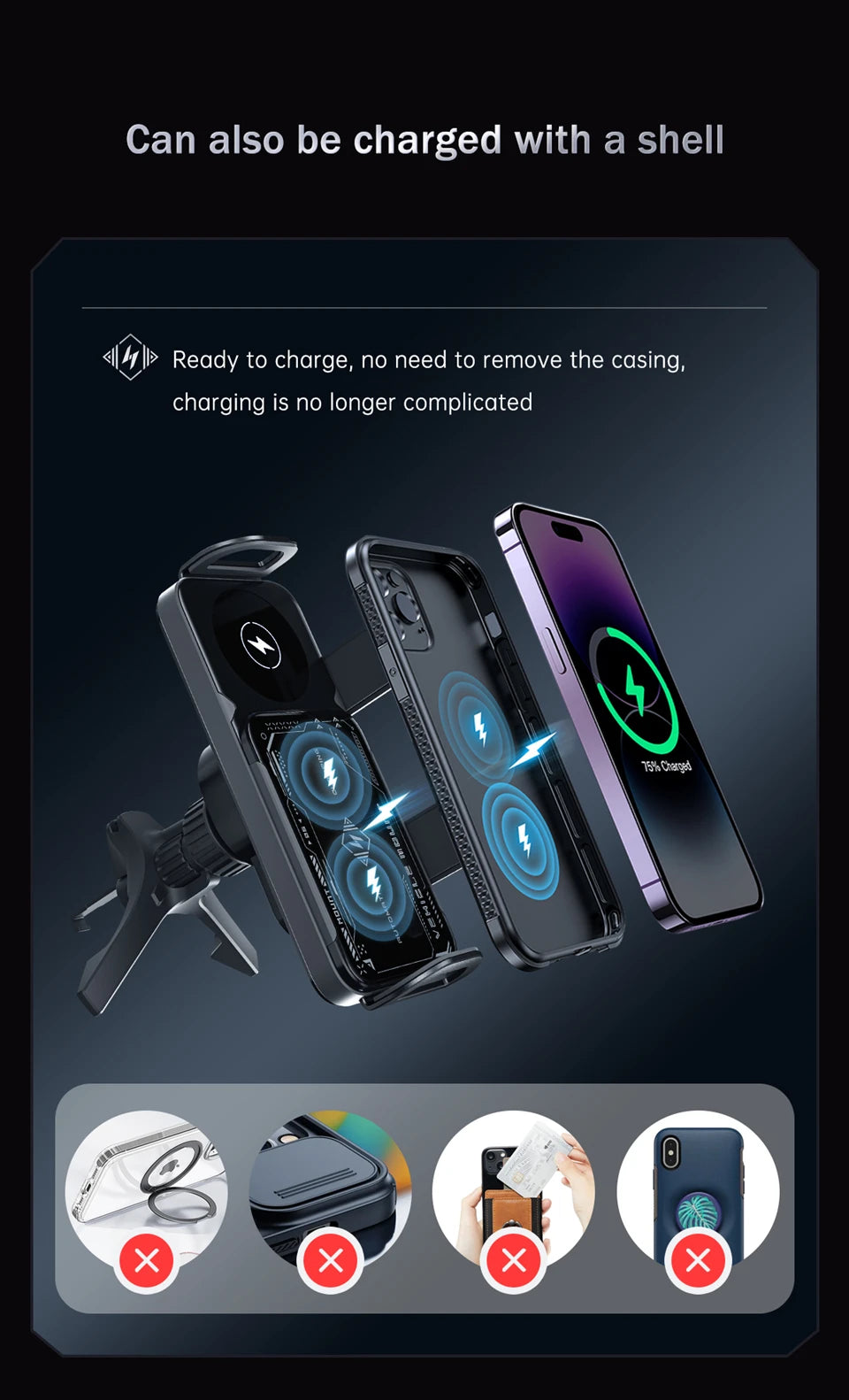 Car Wireless Charger Dual Coil Fold Screen Phone Fast Charging for S