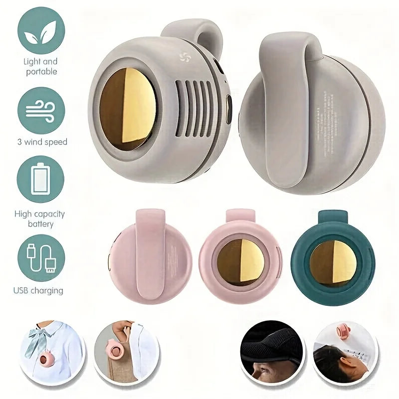 USB Hanging Neck Fan, Portable Clip – on Handheld Fan, Silent Mini B