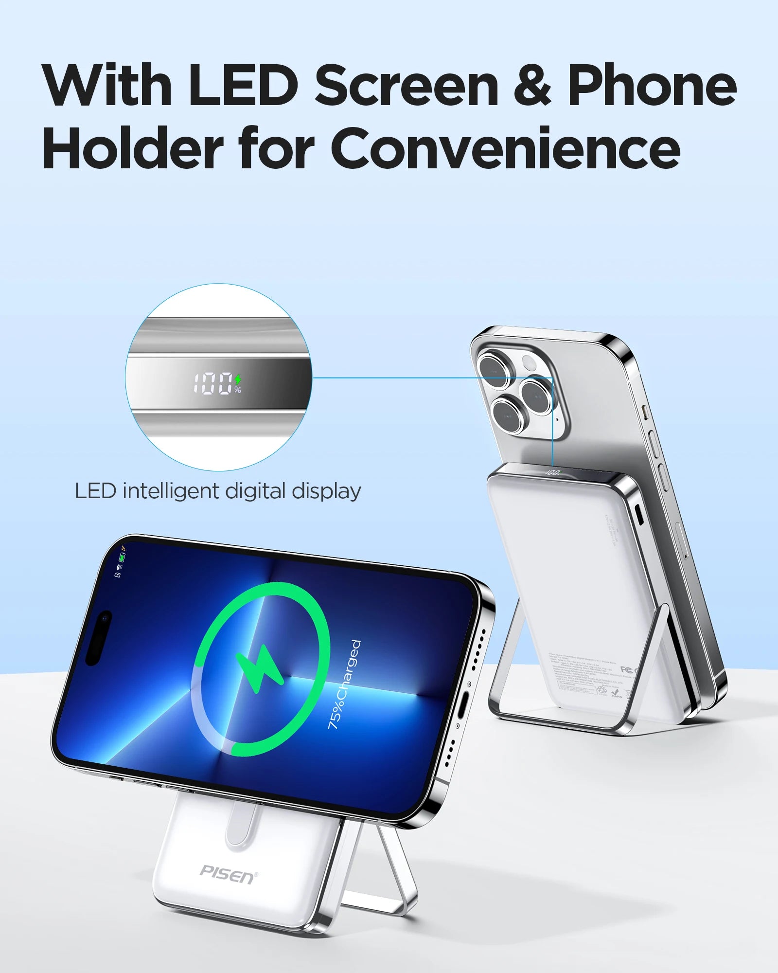 PISEN Magnetic Wireless Power Bank with Built in Stand MagSafe Compa