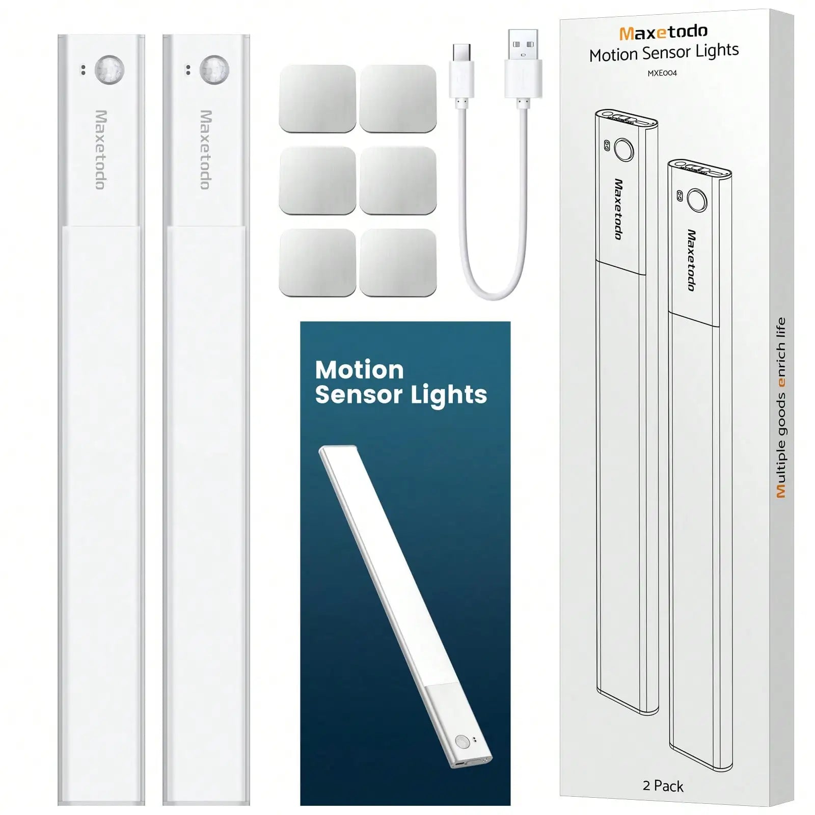 Under Cabinet Lights 64 LED Sensor Magnetic 3000mAh Rechargeable 3 C