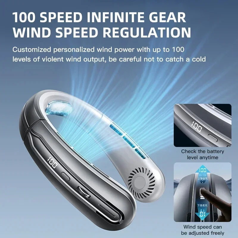 8000mAh USB Hanging Neck Fan Portable Bladeless Mini Rechargeable Mu