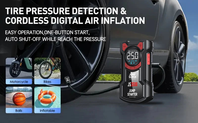 5 – in – 1 Multifunctional Air Pump Jump Starter with Air Compressor