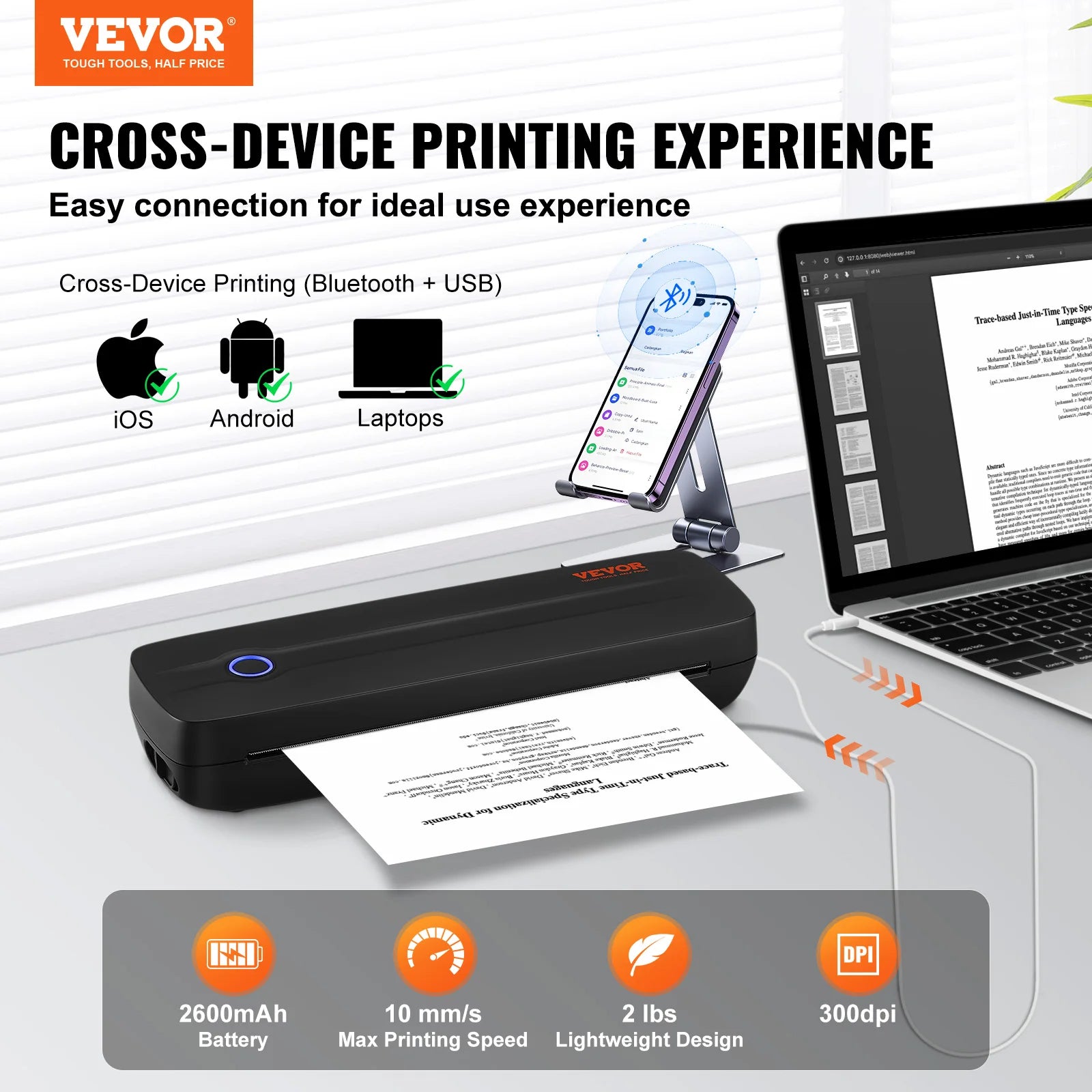 Portable Bluetooth Inkless Mobile Thermal Printer for A4 A5