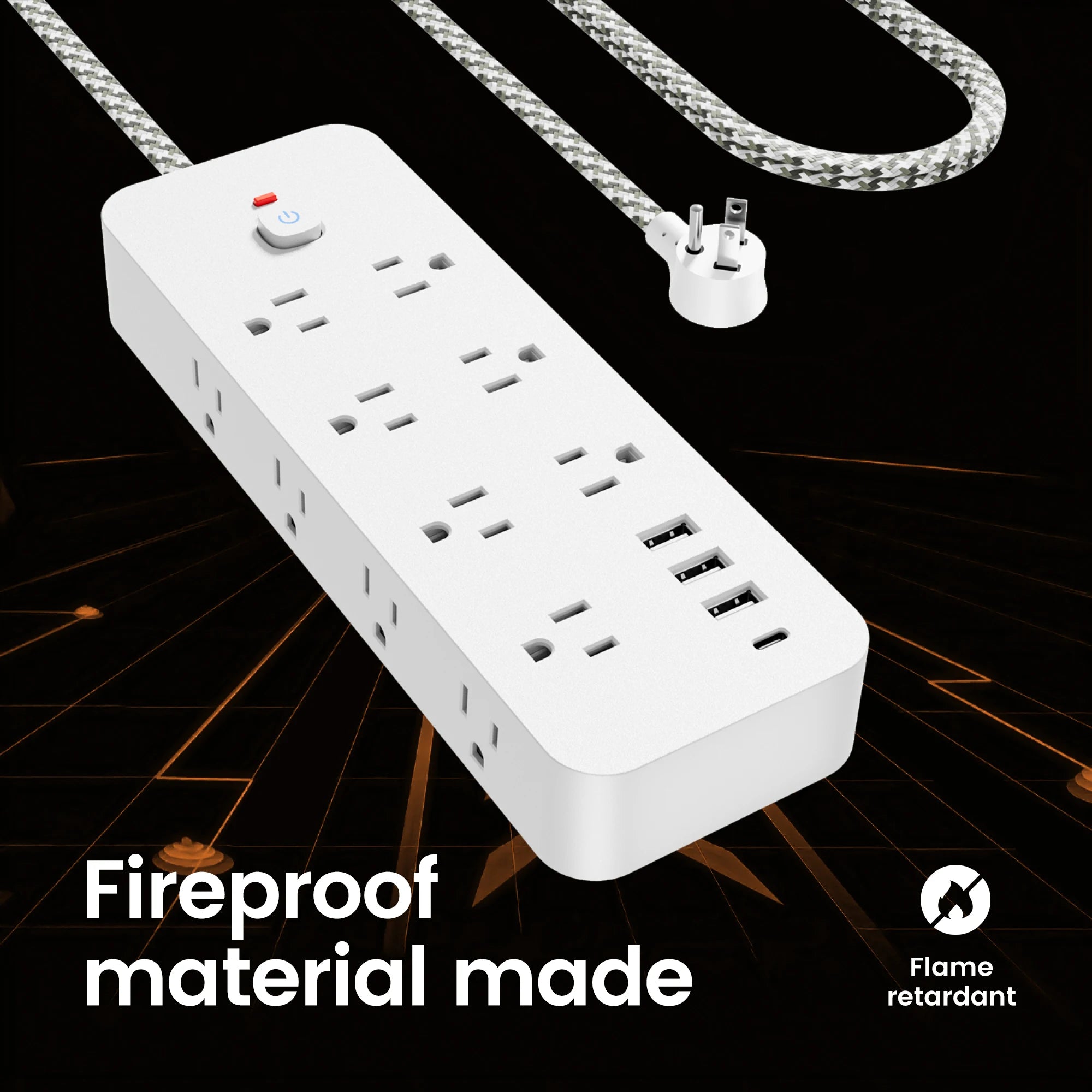 18 – in – 1 Multitap Power Strip Plug AC Outlet USB Port Type C 4ft