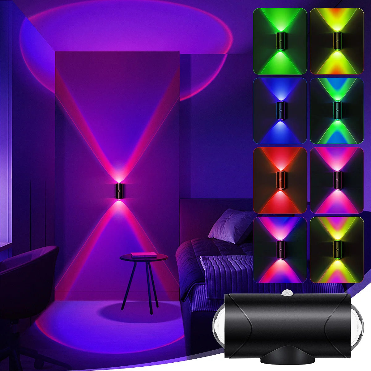 LED Motion Sensor Wall Sconce Lights, 3 Modes, 8 Lighting Colors, US