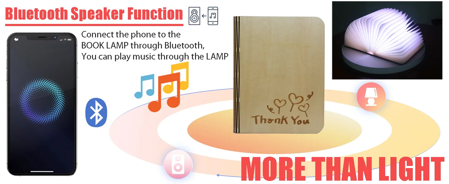 7 Colors Changing Folding Book Lamp Wireless Blutooth Speaker Player