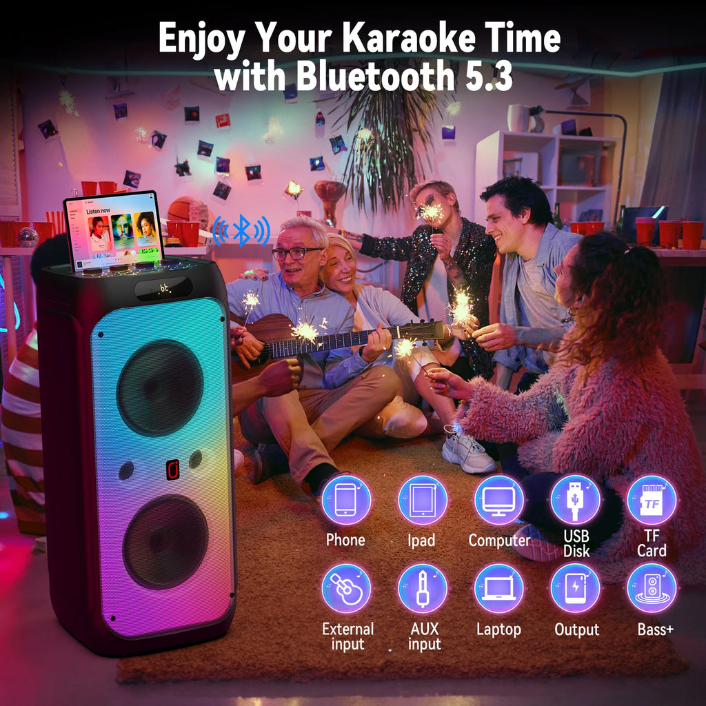 FanFun 500W Large Bluetooth Speaker, Wireless Speaker with LED Party