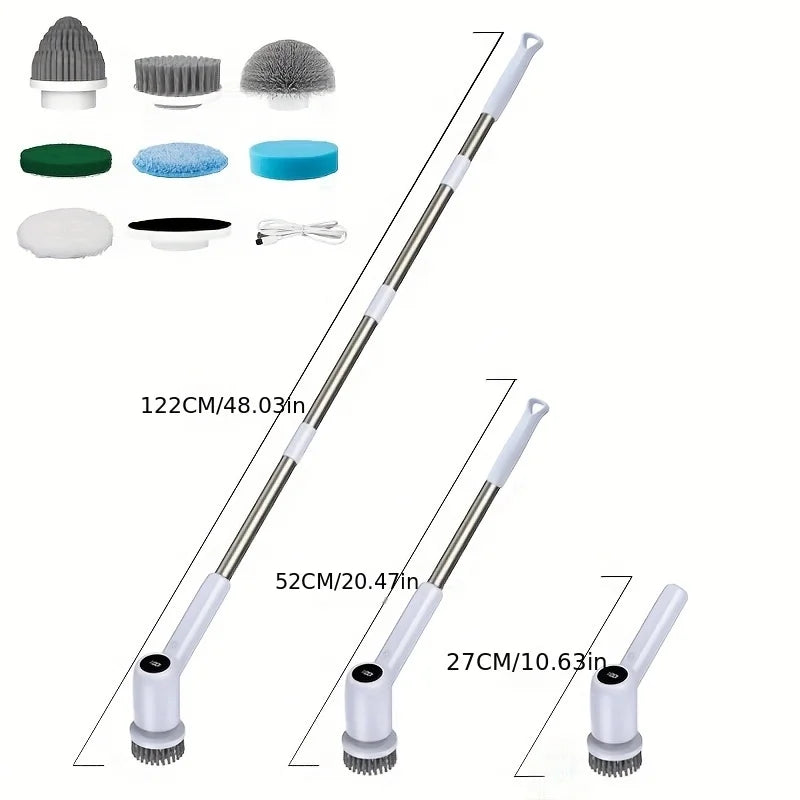 Cordless Spin Scrubber Set with Adjustable Handle, Dual Speed, USB R