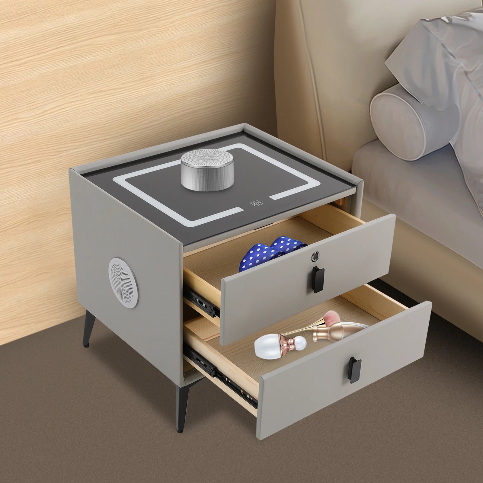 Bedside Table with Drawers Bluetooth Speaker Smart Bedside Table Bed
