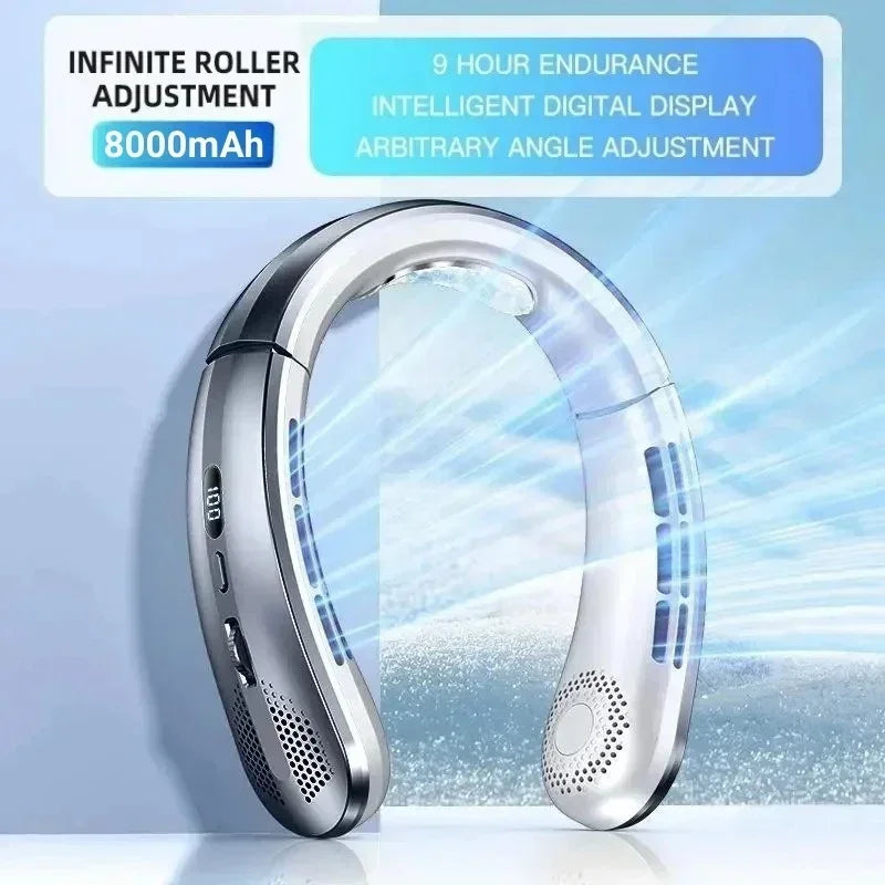 8000mAh USB Hanging Neck Fan Portable Bladeless Mini Rechargeable Mu
