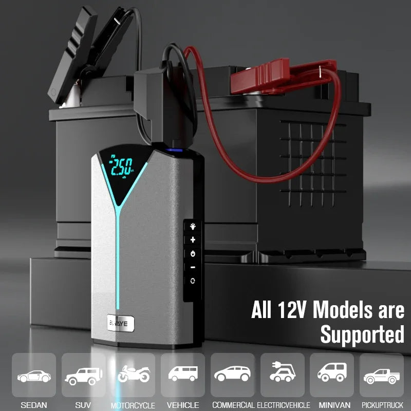 BUVAYE Portable 4 in 1 Car Battery Jump Starter Air Pump Power Bank