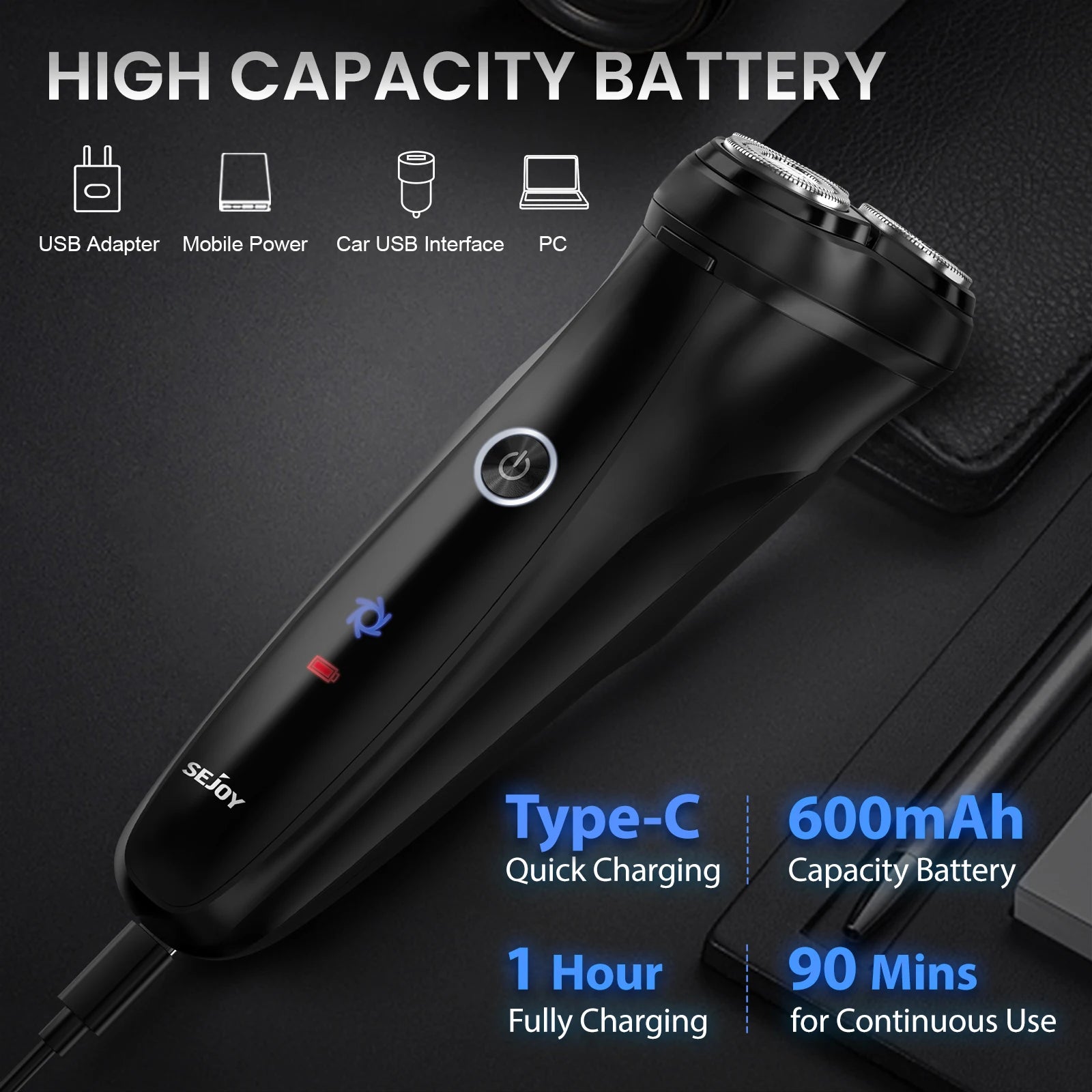 Sejoy Electric Razor Beard Shavers for Men 3D Cordless Rechargeable