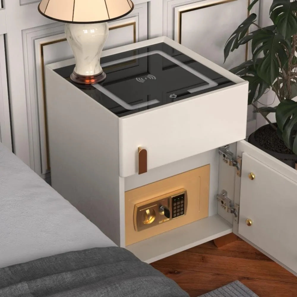 Nightstand with Drawer, Wireless Charging Bedside Table 3 LED Light