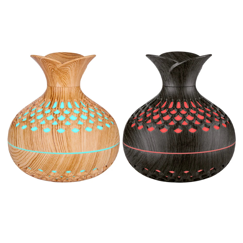 300ML Wood Grain Flower Humidifier Silent Aromatherapy Diffuser USB
