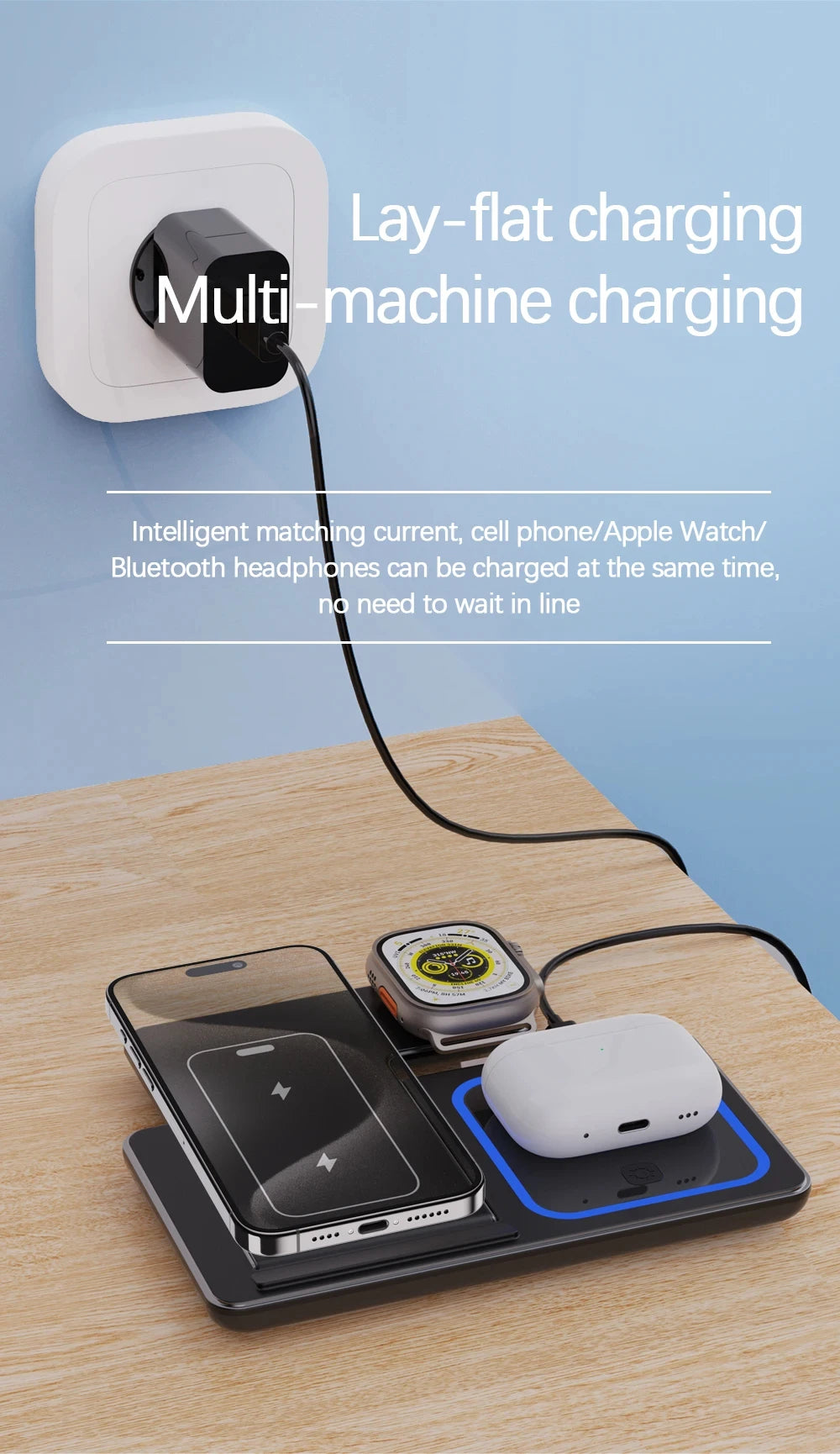 Foldable 3 in 1 Wireless Charger Pad Stand for IPhone 15 14 13 12 8