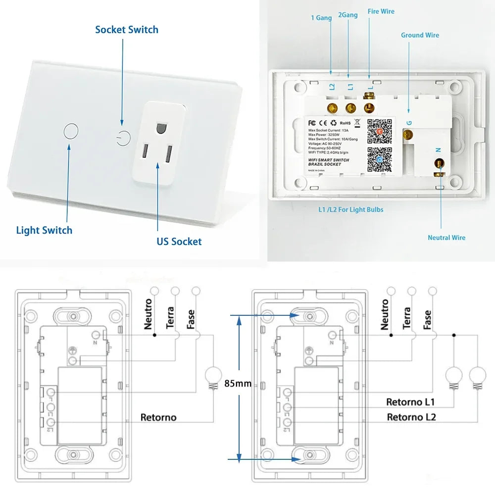 Melery Mexico Plug Wifi Smart Tuya Light Switch Intelligent Wall Soc