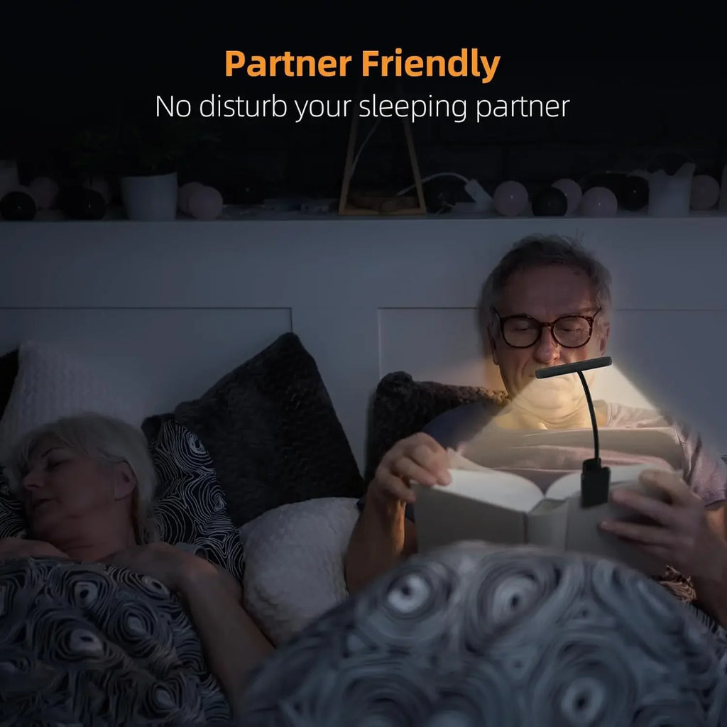 14LED USB Rechargeable Book Light, Warm/Cool White, Flexible Clip, P