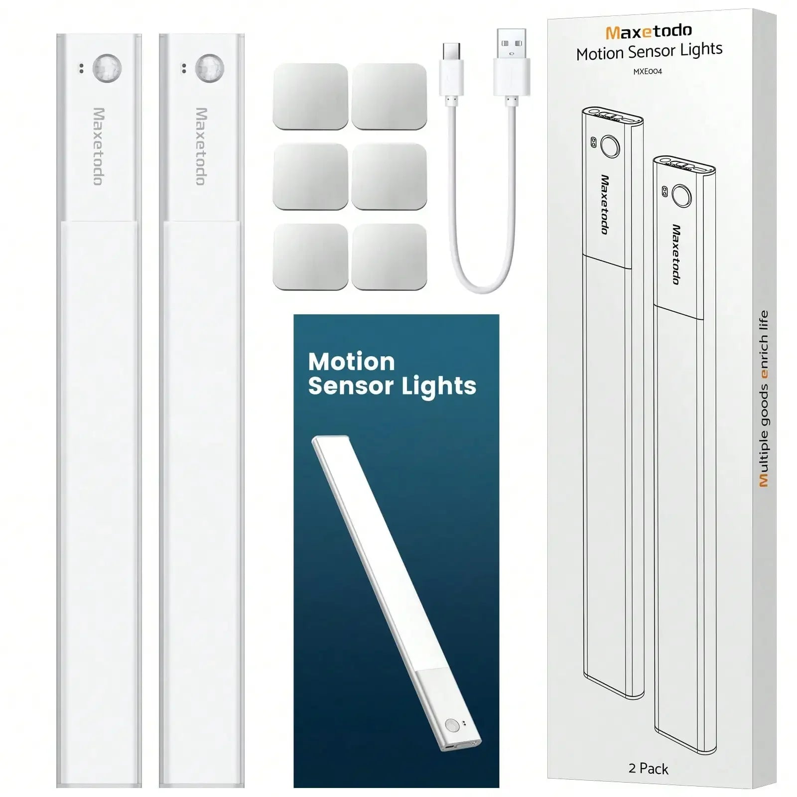 Under Cabinet Lights 64 LED Sensor Magnetic 3000mAh Rechargeable 3 C