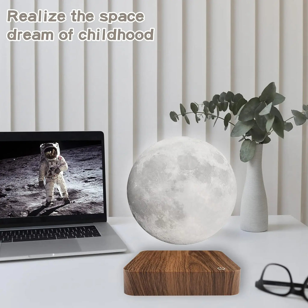 Magnetic Floating Rotating Moon Lamp with Wooden Base, 3 Color Tempe