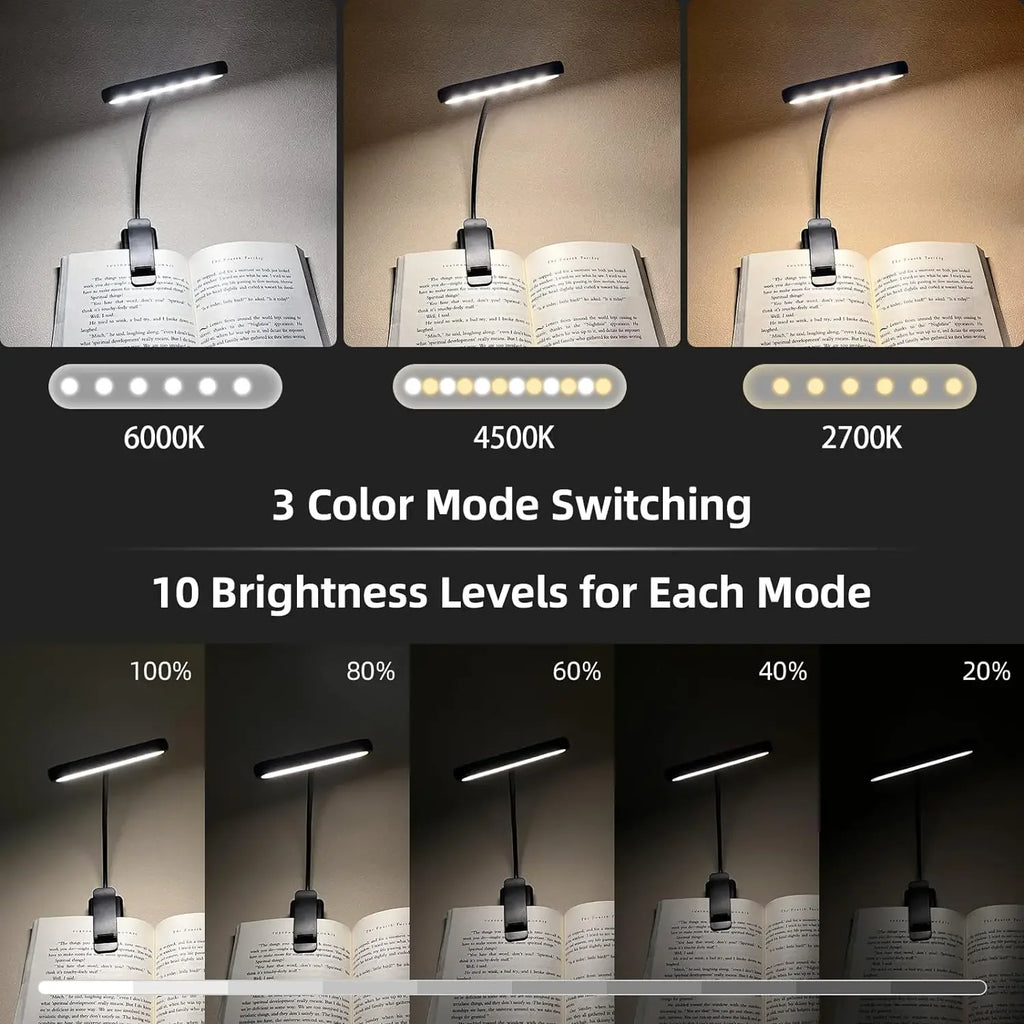 14LED USB Rechargeable Book Light, Warm/Cool White, Flexible Clip, P