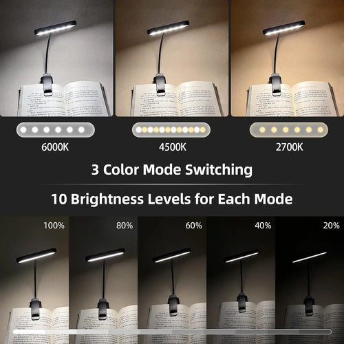 14LED USB Rechargeable Book Light, Warm/Cool White, Flexible Clip, P