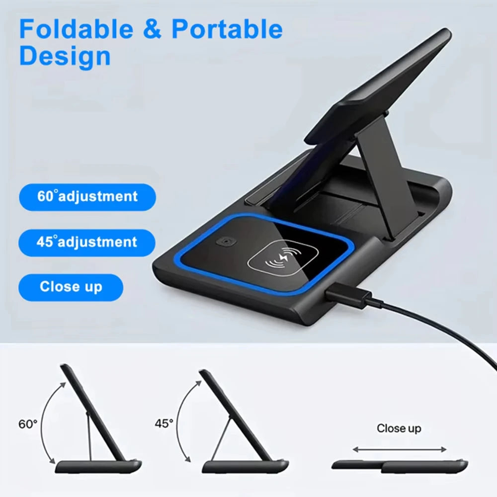 Foldable 3 in 1 Wireless Charger Pad Stand for IPhone 15 14 13 12 8