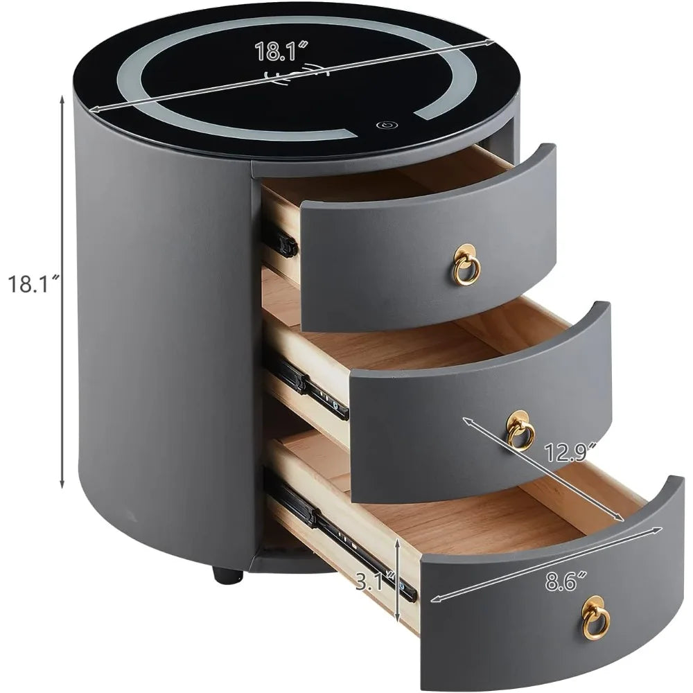 Set of 2 Modern Nightstand with 3 Drawers, Smart Nightstands with Wi