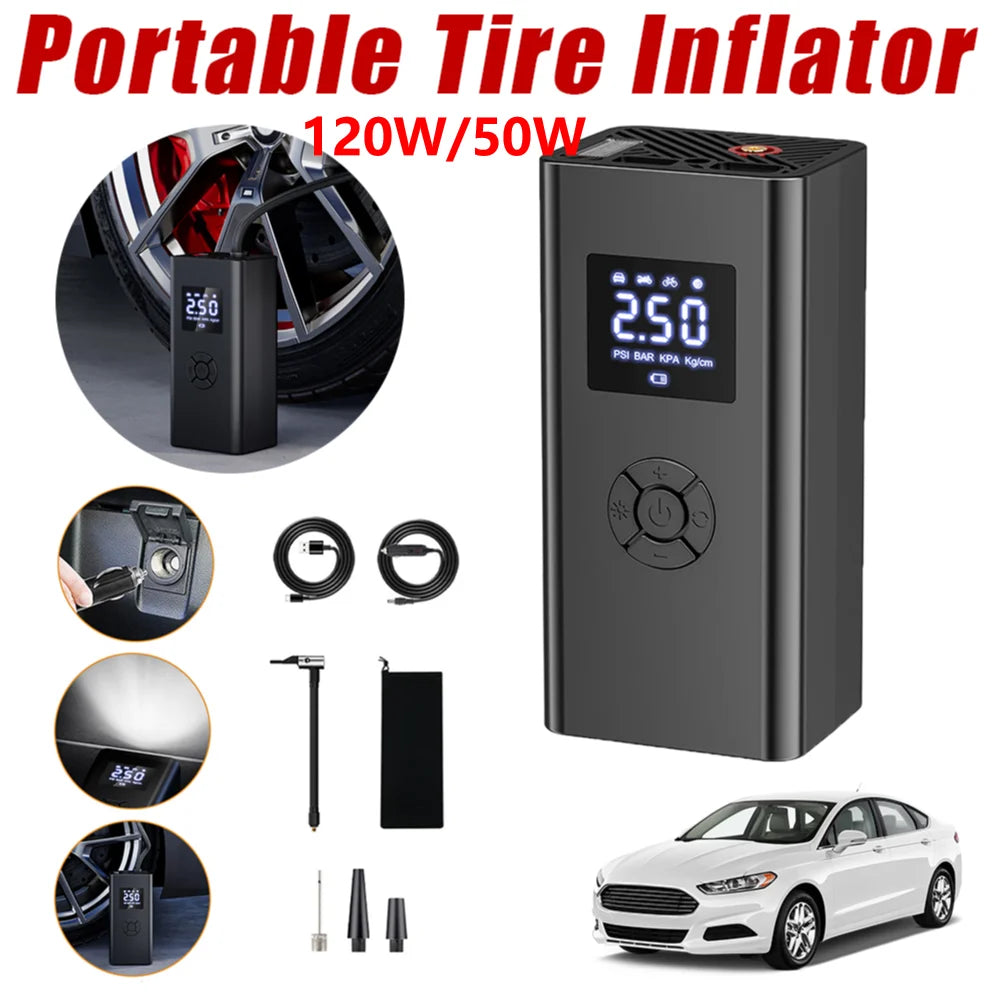 Car Air Compressor LCD Display Portable Air Compressor with LED Ligh