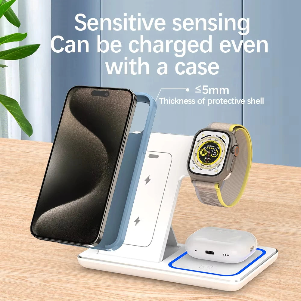 Foldable 3 in 1 Wireless Charger Pad Stand for IPhone 15 14 13 12 8