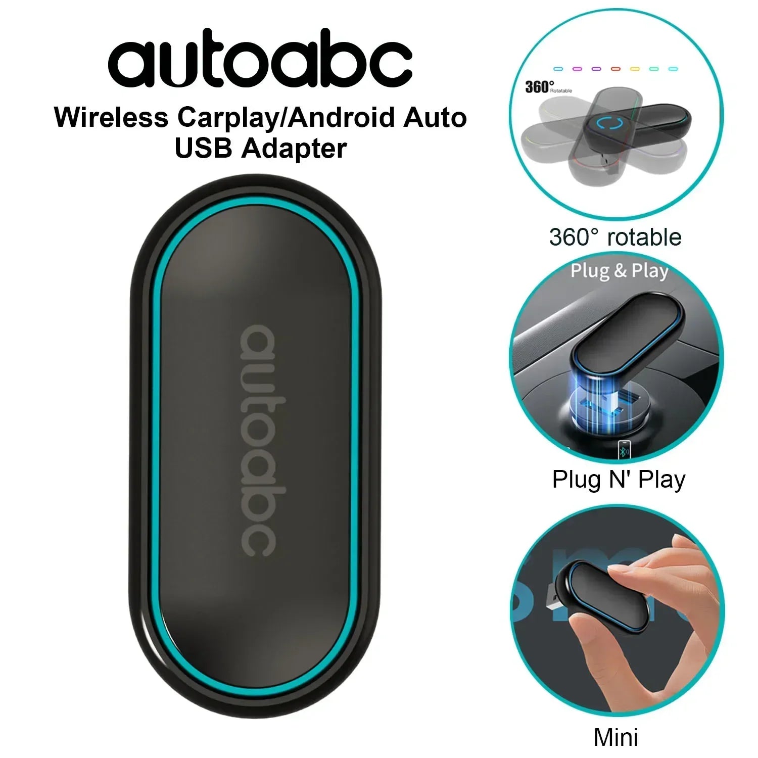 New 2 – in – 1 360 Degree Wireless Adapter CarPlay Android AUTO Car
