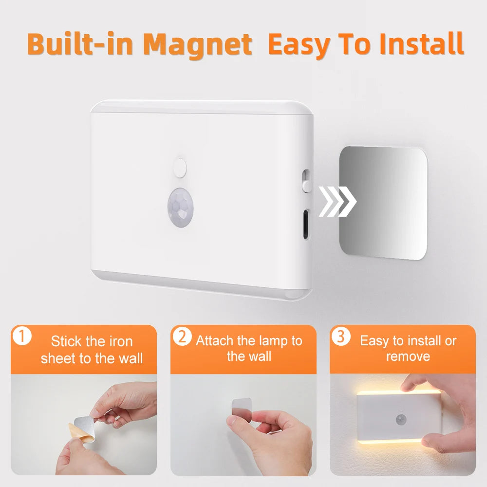 2PCS Magnetic Motion Sensor Night Light USB Rechargeable 5 Colors 10