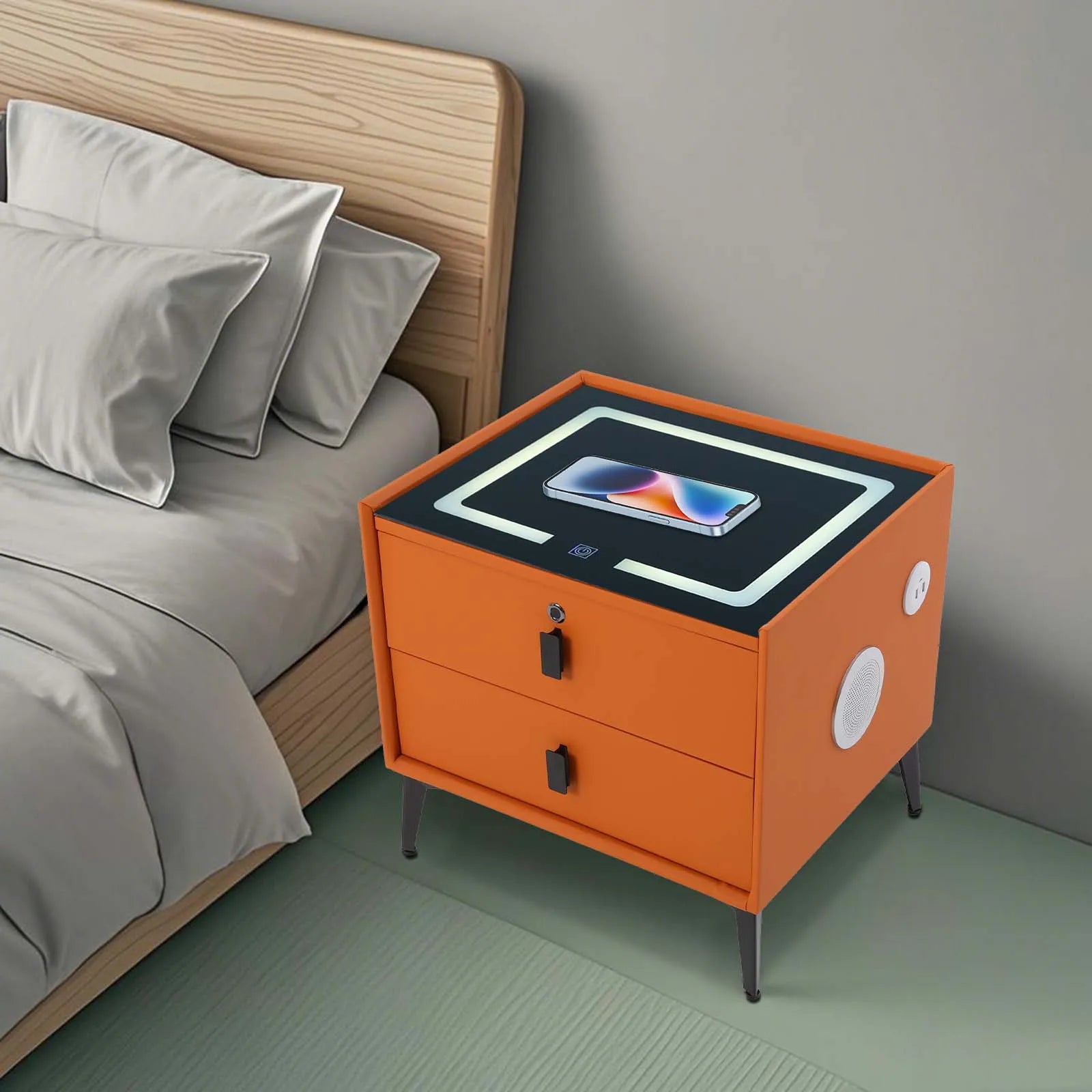 Bedside Table with Drawers Bluetooth Speaker Smart Bedside Table Bed