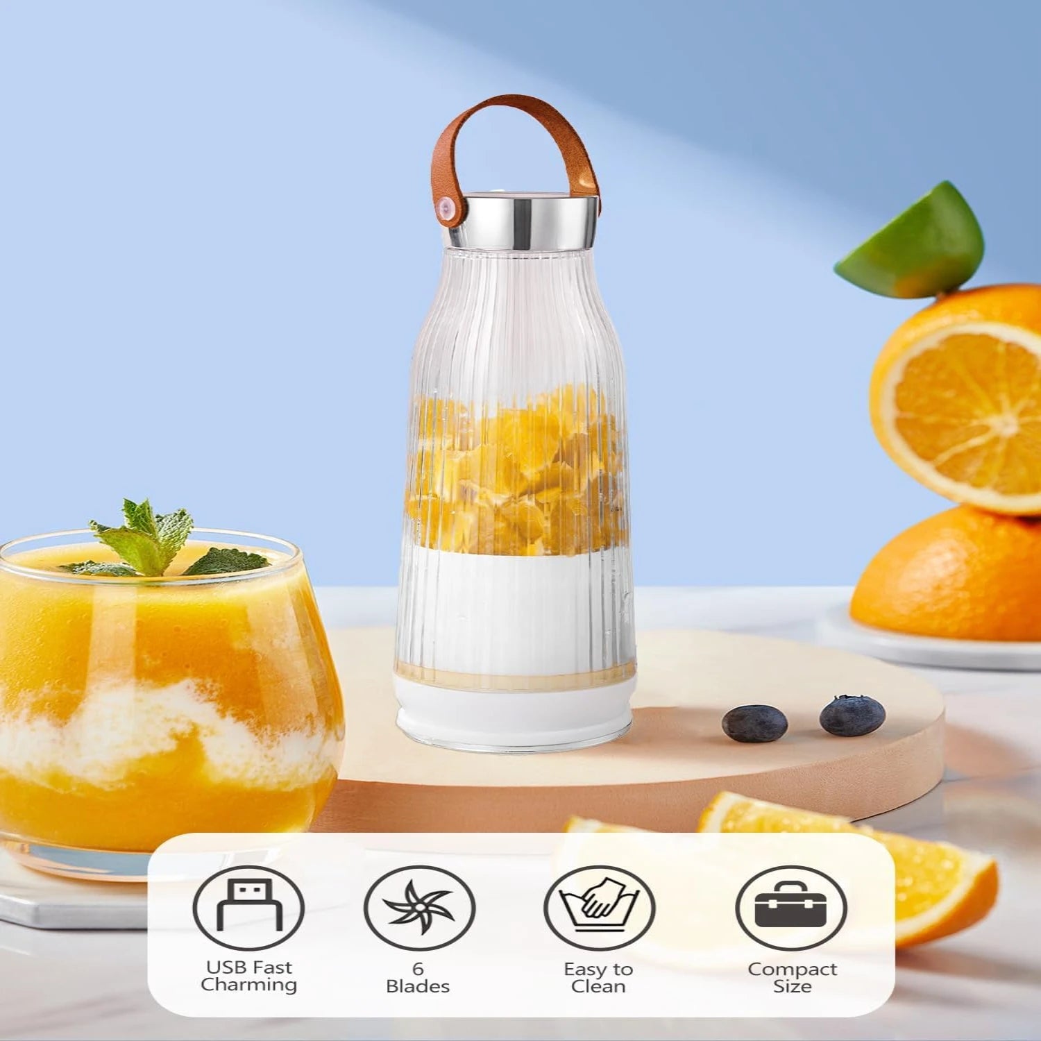 Portable Blender USB Rechargeable, Personal Blender for Shakes and S