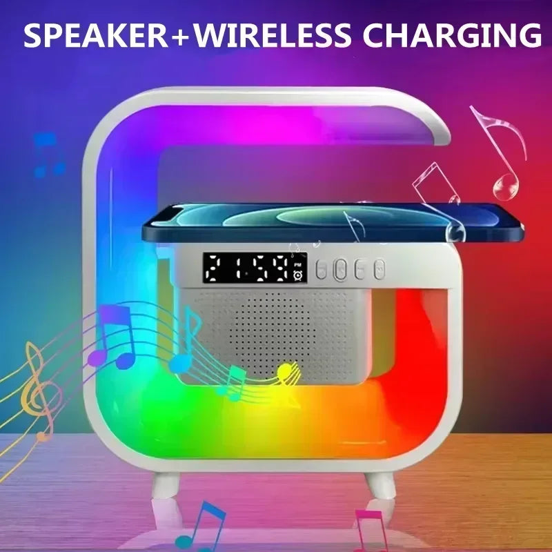 Wireless Charger Station Desk Lamp Night Light Alarm Clock Bluetooth