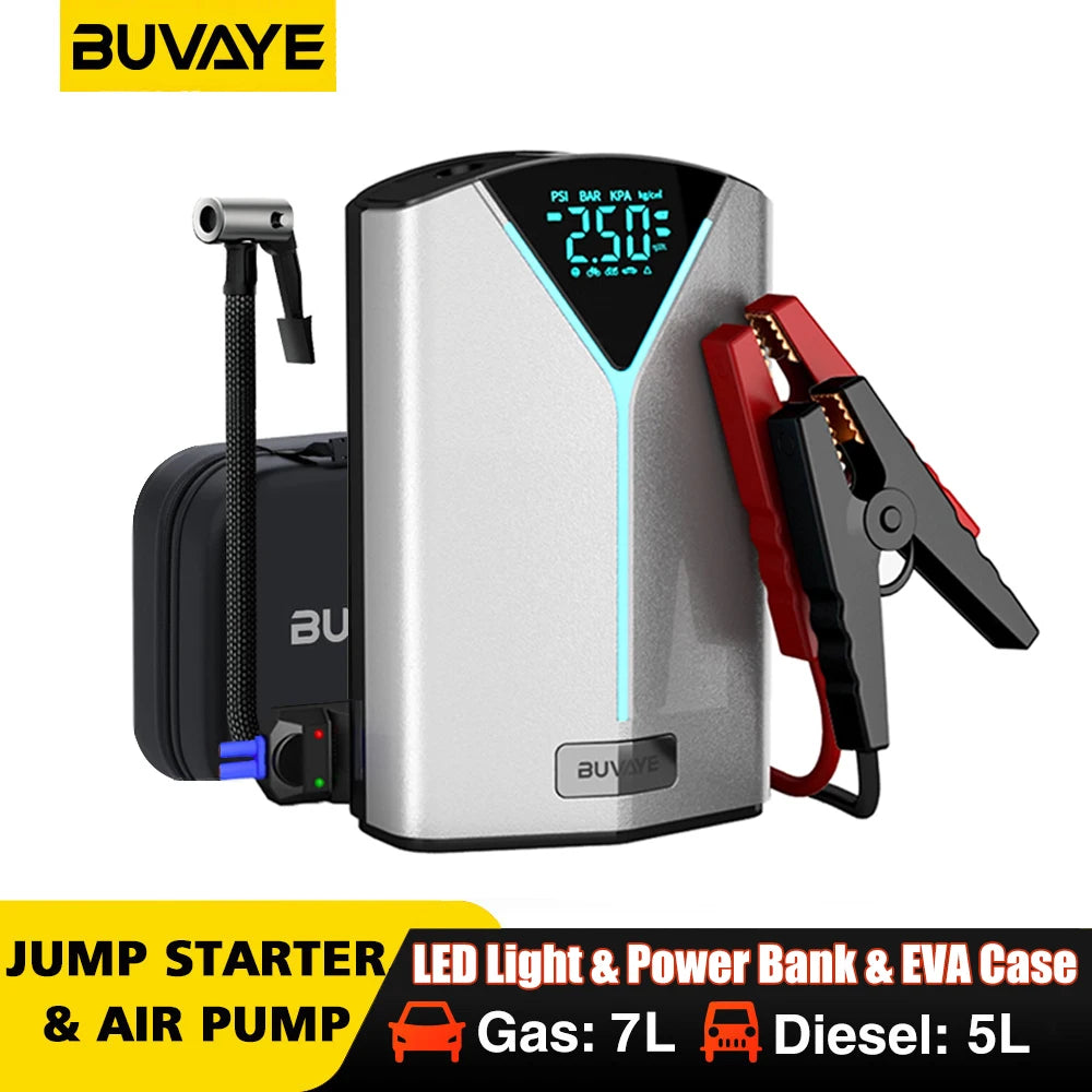 BUVAYE Portable 4 in 1 Car Battery Jump Starter Air Pump Power Bank