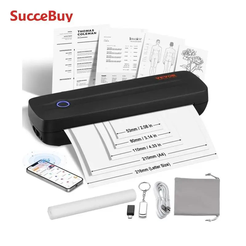 Portable Bluetooth Inkless Mobile Thermal Printer for A4 A5