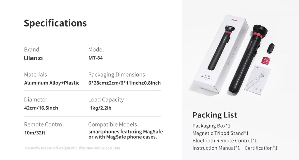 Ulanzi MT – 84 1.53M Magsafe Selfie Stick Tripod Stand Bluetooth Rem