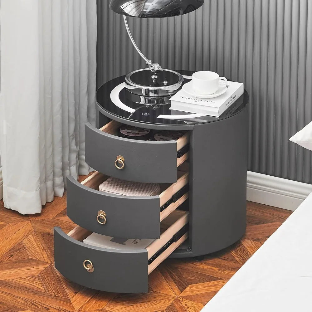 Set of 2 Modern Nightstand with 3 Drawers, Smart Nightstands with Wi