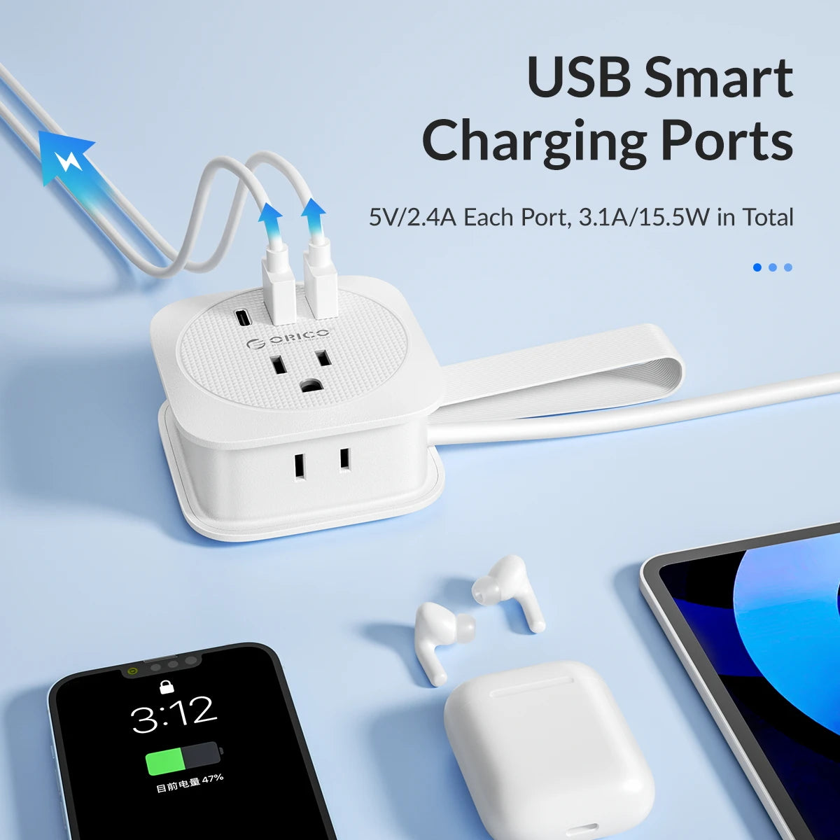 ORICO Travel Power Strip Adapter Smart Plug Multiple Extension Socke