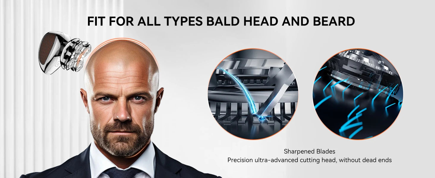 MAXGROOM Electric Head Shavers for Men 5D Floating Blade Magnetic Ra